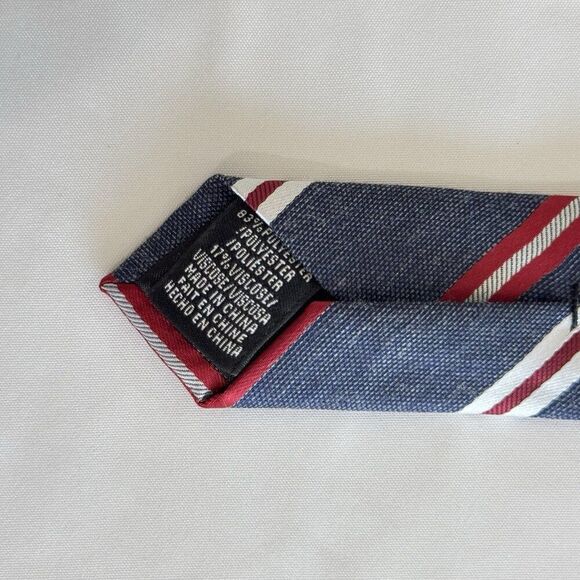 Van Heusen Tie Classic Striped Navy Blue Red White Diagonal Polyester Mens - Picture 4 of 5